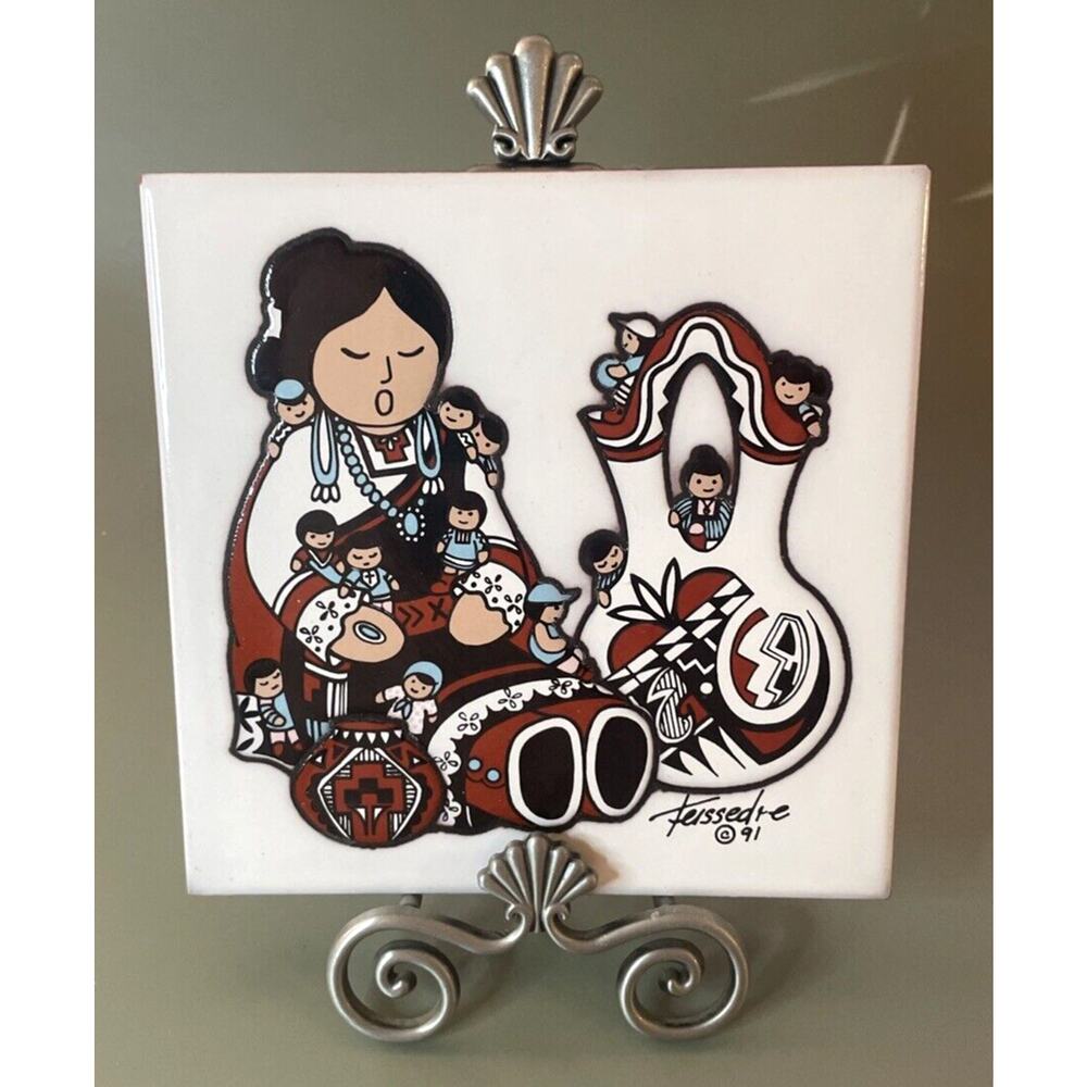 Art Tile Cleo Teissedre Ceramic Southwestern Story Teller Trivet 6" x 6"